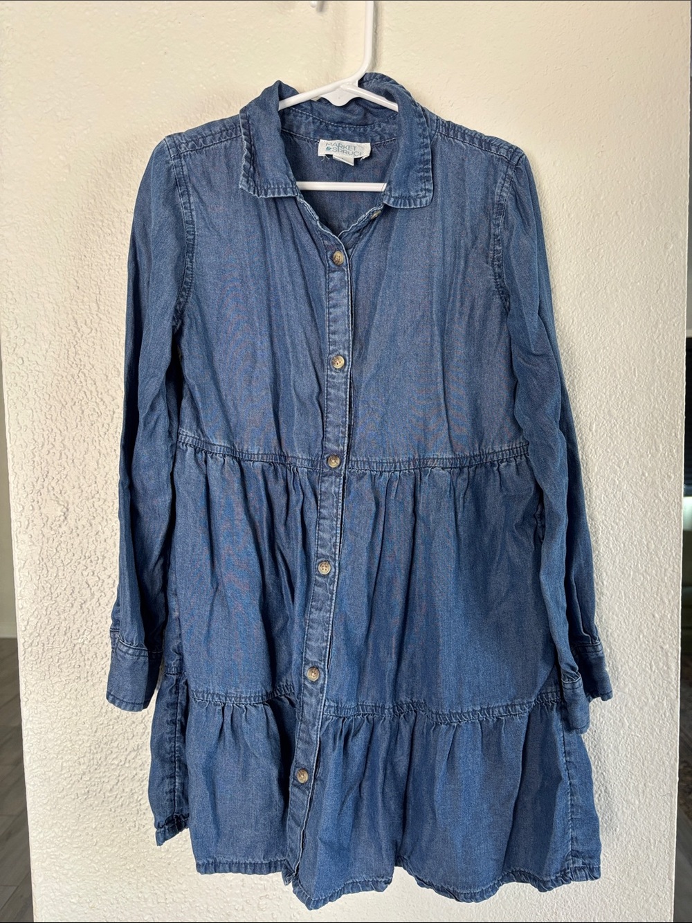 Market & Spruce Blue Chambray Tiered Button-Front Dress